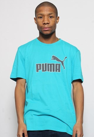 VINTAGE PUMA SPELL OUT LOGO T-SHIRT BLUE