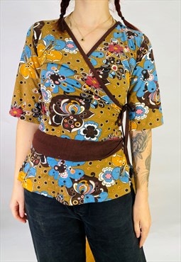 Vintage Size S Boho Floral Top in Multi