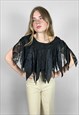 80'S BLACK LACE SLEEVELESS BLOUSE LACE FRINGING DETAILS