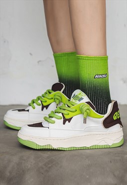 Chunky sole sneakers raver shoes colorful trainers in green