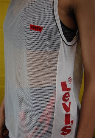 90S LEVI'S WHITE MESH VEST WITH RED BRANDING