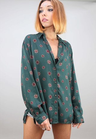 VINTAGE 80S 90S OVERSIZED LONG SLEEVE PATTERNED SHIRT