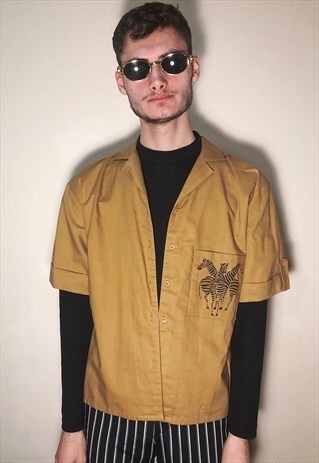 VINTAGE SAFARI ZEBRA PATTERNED LINEN SHIRT