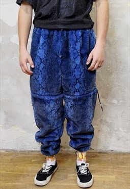 Python fleece joggers detachable handmade snake pants blue