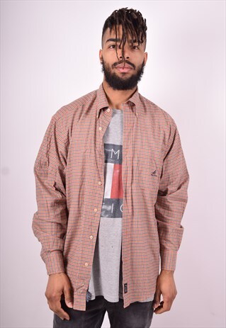 NAUTICA MENS VINTAGE SHIRT MEDIUM ORANGE CHECK 90'S