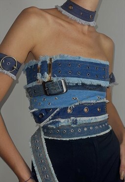 Upcycled denim belts corset top