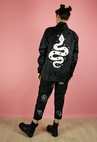 SPACE SNAKE MOON PHASE BACK PRINT SHOWER PROOF JACKET BLACK