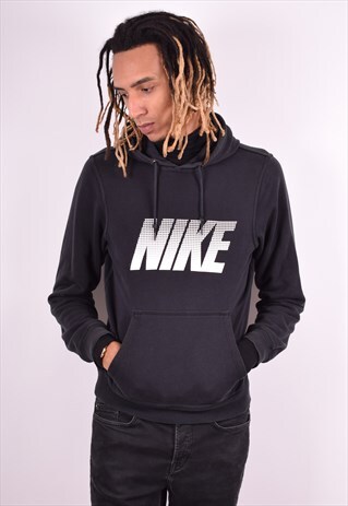 NIKE MENS VINTAGE HOODIE JUMPER SMALL BLACK 90'S