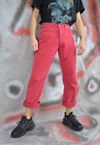 VINTAGE RED DENIM STRAIGHT CLASSIC JEANS TROUSERS