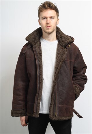 VINTAGE LEATHER AVIATOR FLEECE JACKET