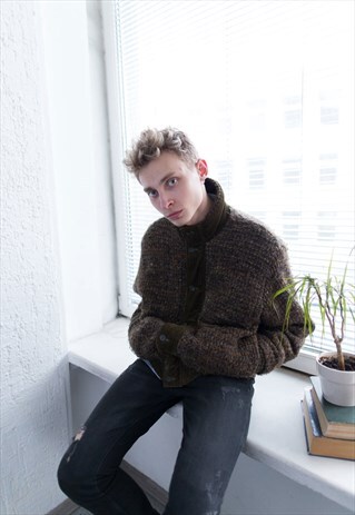 VINTAGE 70'S KHAKI KNITTED BOMBER JACKET