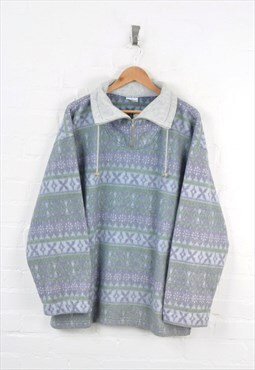 Vintage Fleece 1/4 Zip Aztec Pattern Purple/Green Large