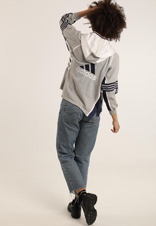 VINTAGE ADIDAS EMBROIDERED LOGO ZIPPED HOODIE