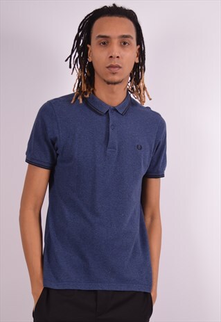 FRED PERRY MENS VINTAGE POLO SHIRT LARGE BLUE 90S