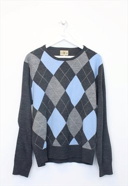 Vintage Unbranded knit sweatshirt in blue & grey. Best fit L