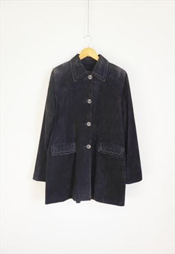 Vintage Black Suede Jacket Size M/L, Black Long Suede Jacket