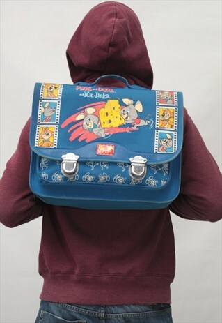 VINTAGE 90' AWESOME CARTOON COOL BLUE SCHOOLBAG