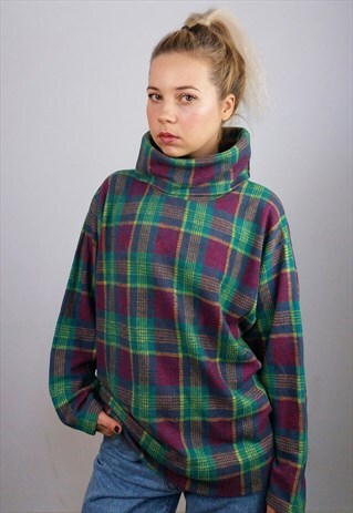 GEIL VINTAGE 80'S OVERSIZED PLAID TURTLENECK FLANNEL JUMPER