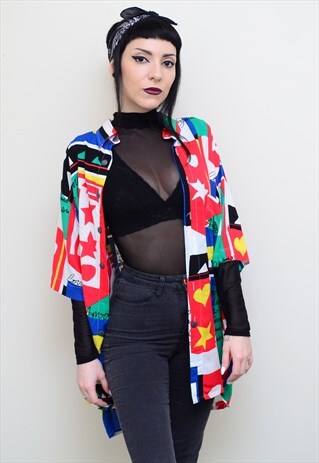 VINTAGE 90'S FUNKY BOLD ABSTRACT PATTERNED OVERSIZED SHIRT