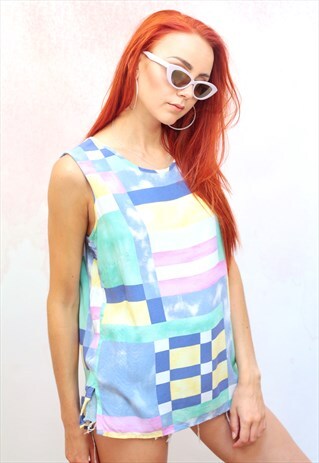 1990S VINTAGE PASTEL PRINT VISCOSE VEST