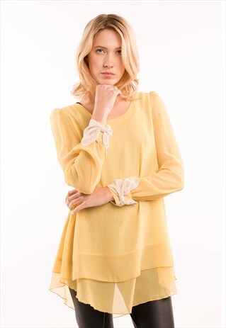 EXCEPTIONAL BOW SLEEVES DESIGN YELLOW SHORT DRESS