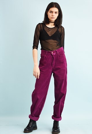 90'S RETRO HIGH WAIST LOOSE CORDUROY TROUSERS