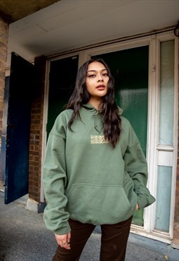 Hoodie In Military Green With Repeat Logo Embroidery