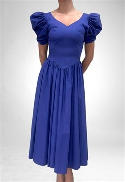 Vintage Puff Sleeve Blue Dress 