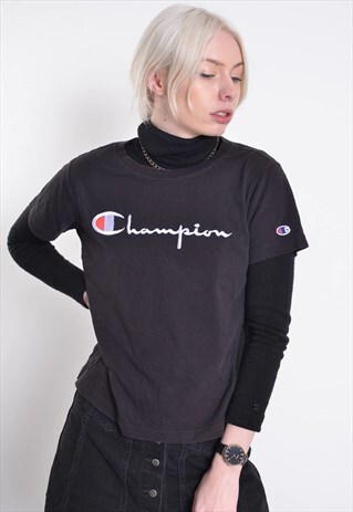 VINTAGE CHAMPION EMBROIDERED LOGO T-SHIRT BLACK