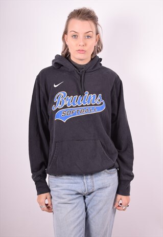 NIKE WOMENS VINTAGE HOODIE JUMPER LARGE BLACK 90'S