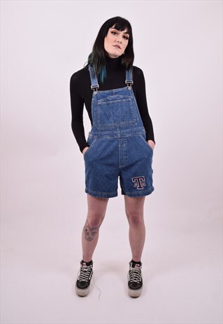VINTAGE 80'S BLUE DENIM DUNGAREE SHORTS SIZE MEDIUM