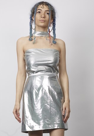 VINTAGE 90'S VERSACE SILVER METALLIC COORDINATE SET