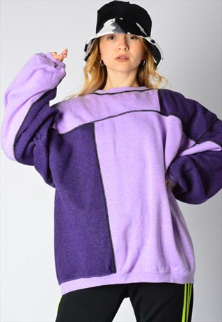 VINTAGE 90S PURPLE COLOUR BLOCK GRAPHIC SWEATSHIRT