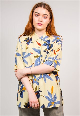VINTAGE 90'S YELLOW & BLUE FLORAL SHIRT