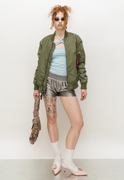 90's Vintage classic streetwear bomber jacket in khaki green