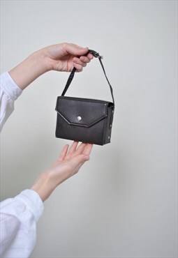 Minimalist square bag, 80's vintage fashion black mini bag
