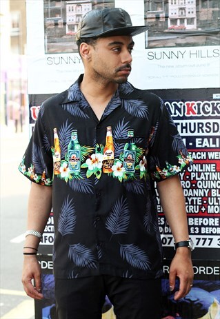 VINTAGE PACIFIC & CO BEER PRINT HAWAIIAN SHIRT