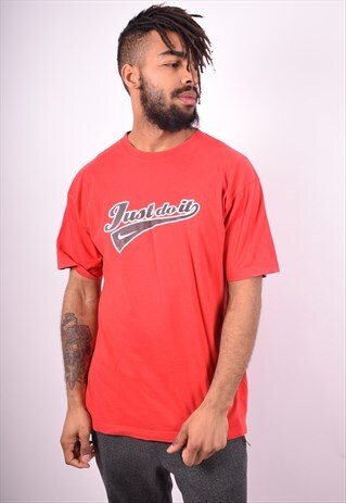 NIKE MENS VINTAGE T-SHIRT TOP MEDIUM RED 90'S