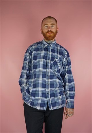 VINTAGE 1990S BLUE CHECK FLANNEL SHIRT