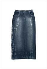 Vintage Y2K 00s bleached maxi denim skirt in navy blue