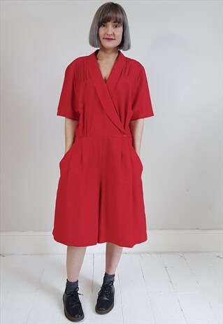 VINTAGE 80'S RED CROSSOVER PLAYSUIT W/ POCKETS