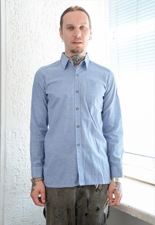 Vintage Blue/White Checked Cotton Long Sleeved Shirt