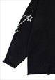 KNITTED HOODIE GOTHIC SLOGAN SWEATER PUNK JUMPER IN BLACK