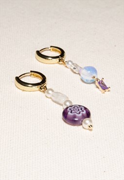 18K Gold Plated Purple Moonstone Vegan Pearl Earrings