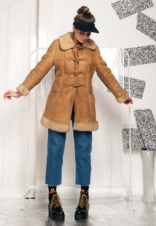 70S VINTAGE SHEARLING SUEDE COAT