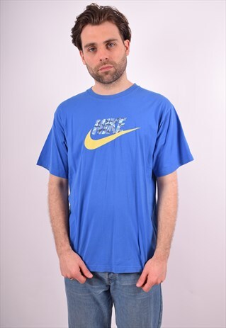 NIKE MENS VINTAGE T-SHIRT TOP MEDIUM BLUE 90S