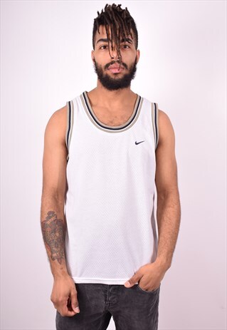 NIKE MENS VINTAGE VEST TOP MEDIUM WHITE 90S