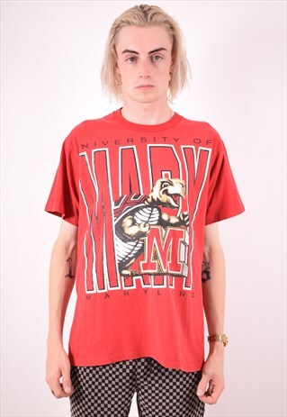 MENS VINTAGE T-SHIRT TOP MEDIUM RED 90S