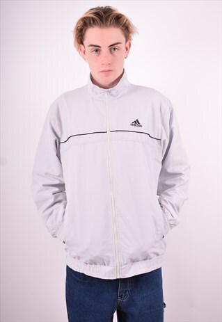 ADIDAS MENS VINTAGE TRACKSUIT TOP JACKET LARGE GREY 90'S