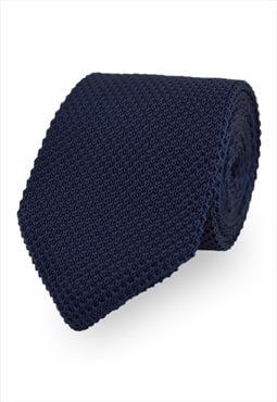 Wedding Handmade Polyester Knitted Tie In Navy Blue